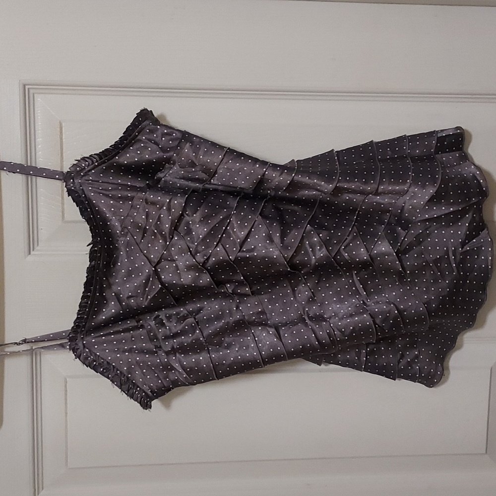 Grey with white polka dot silky texured front tank top